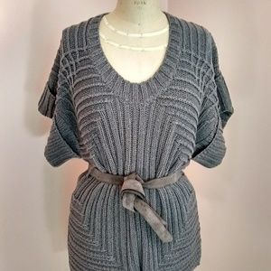Calvin Klein Chunky Knit Sweater Gray Large V Neck
